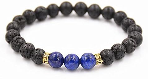 Diffuser Bracelet w/7 Chakra Lava Stones-Mens Womens Genuine Yoga Bracelet For Healing, Aromatherapy, Meditation, Natural, Essential Oils, Self Confidence, Love FREE AROMATHERAPY BOOK (3 Lapis Lazuli)