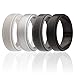 ROQ Silicone Rubber Wedding Ring for Men, Comfort Fit, Men's Wedding Band, Breathable Rubber Engagement Band, 8mm Wide 2mm Thick, Step Edge, 4 Pack, Black, Grey, Light Grey, Silver, Size 9