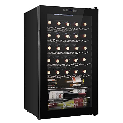 Winado 34 Bottle Compressor Wine Cooler Refrigerator w/Adjustable Temperature, Freestanding Compact Mini Wine Fridge with Digital Control & Removable Shelves