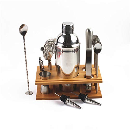 Praktisches Cocktail-Shaker-Set 14-teilig Edelstahl Barkeeper Set Barzubehör Mit Bambusbasis Cocktail Bar-Werkzeug-Set… – Bild 3