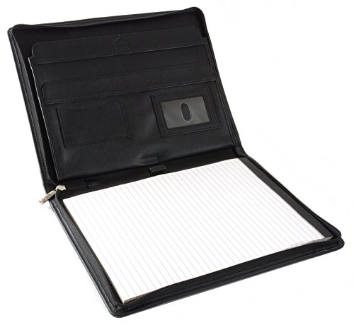 Alpine Swiss Genuine Leather Writing Pad Portfolio Business Case for Left & Right Handed Use with Tablet Sleeve Crosshatch Black - Thumbnail 3