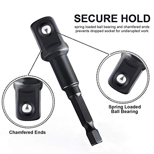 Impact Extension and Socket Adapter Set, 12pcs 1/4 3/8 1/2 Hex Shank Drill Bit Bar CR-V Steel