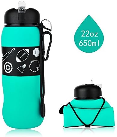 Collapsible Water Bottle ,INTOLIVES 22oz Unbreakable Silicone Foldable Sport Bottles with Leak-proof Caps,BPA Free,FDA Approved, for Outdoor Sports. 2 Bottle Coats for Changing