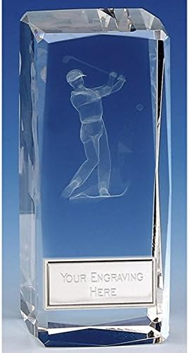 4.25 inch (11.5cm) Clarity Male Golfer Crystal Block Golf Award in gift box Laser Etched with FREE ENGRAVING upto 50 letters OK035