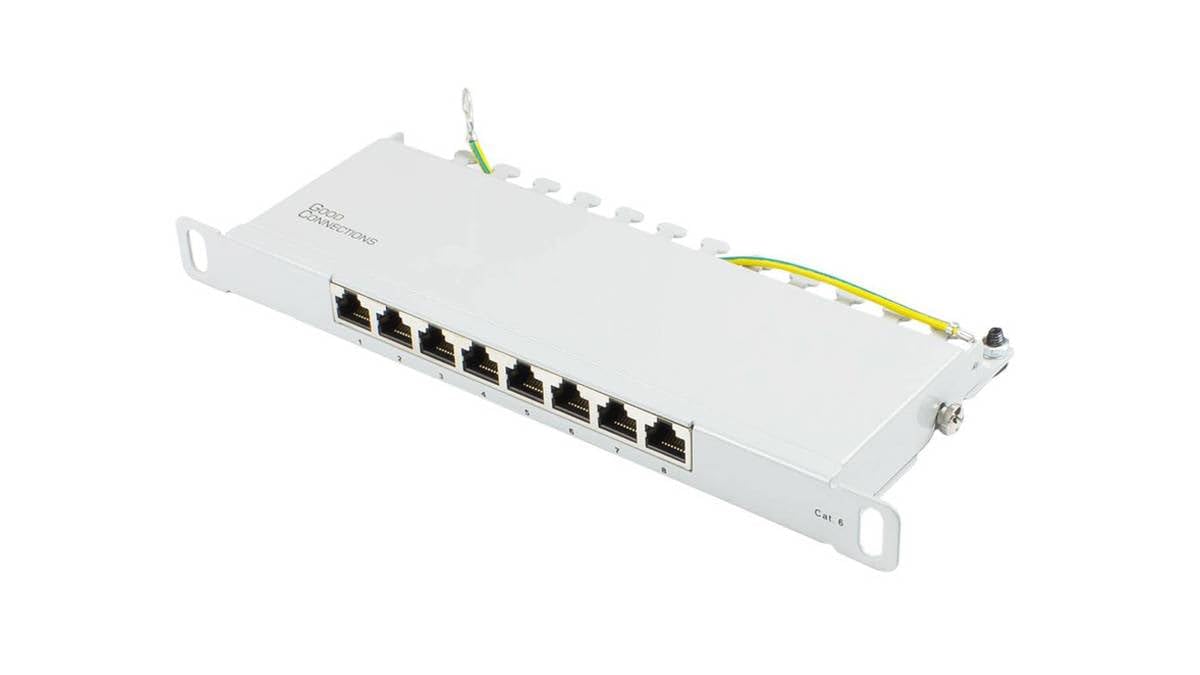 Good Connections® Patch Panel / Patch Panel - 10" - Server Mounting / Rack Mounting - Cat. 6, 250 MHz - GIGABIT Capable - 8 Port - 0.5 HE - STP Shielded - Tool Opening - Light Grey (RAL7035)
