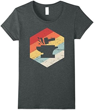 Womens Retro Vintage Hammer &amp; Anvil Blacksmith T-Shirt XL Dark Heather