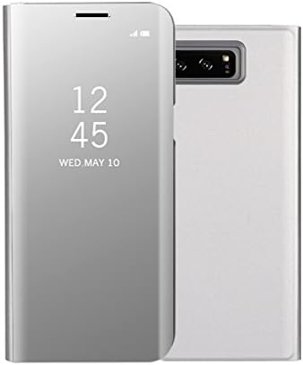 Galaxy S8 Case 5.8'' Flip Folio Mirror Plating Clear View For Samsung s8 Cover KickStand (Silver)