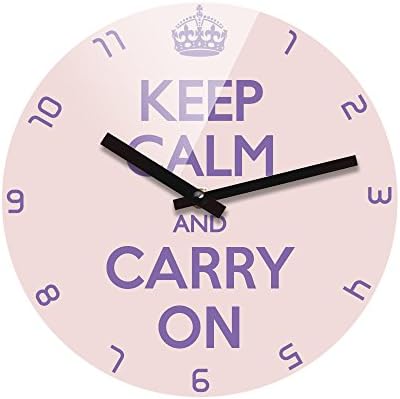 Refelx Non-Ticking Silent Acrylic Wall Clock, Small, Keep Calm and Carry on, Pink