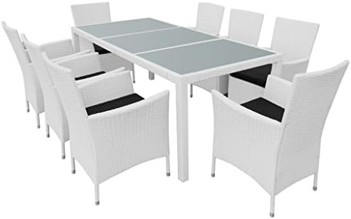 Vidaxl Outdoor Dining Set Table Chairs 17 Piece Wicker Rattan Cream Furniture Amazon Com Au Home