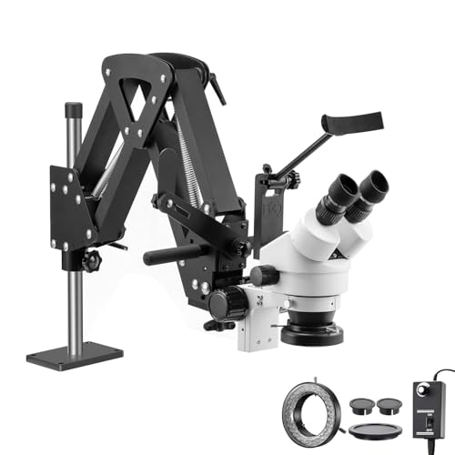 DZQ ZQ-1X Multi-Directional Microscope Micro-Setting Microscope,7X-45X Magnification,0.7X-4.5X Zoom Objective,60-Led Ring Light,Spring Bracket,Includes 0.5X Barlow Lens