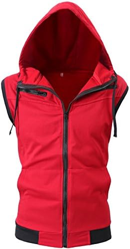 GARSEBO Mens Active Casual Blocks Sleeveless Hoodie Zip-up Vest