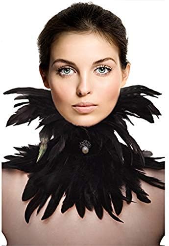 Homelix Gothic Black Natural Feather Cape Shawl With Choker Collar