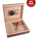 A Comely Cigar Humidor Mohogany and Spanish Cedar Wood Lined for 25 Cigars, high-end cigar box set with Hygrometer and Humidifier