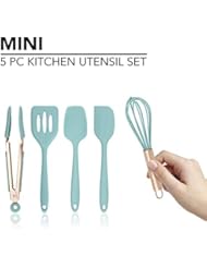 Cook With Color Set of Five Aqua and Rose Gold Silicone MINI Kitchen Utensil Set