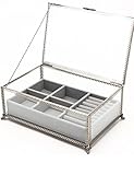 Hersoo Clear Glass Jewelry Organizer Mirror Tray for Jewelry Storage Compartment Decorative Box/Bathroom Accessories Showcase for Countertop Removeable Velvet Divided Armoire Chest