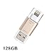 [Apple MFi Certified] USB 3.0 Flash Drive for iPhone iPad, GMYLE Mini External Storage Memory Expansion USB Stick with Lightning Connector (128GB) (Gold)