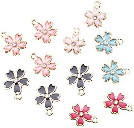 SANQIU 30PCS Mixed Color Enamel Sakura Flower Charm for Jewelry Making and Crafting