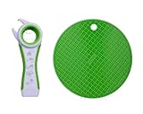 Bottle Opener and Can Jar Opener Gripper Pad Help Screw Off Top Caps and Pull Tabs Assist to Pry Lids Off 5 in 1 Multi Lid Remover. (Green White With Green Non Slip Pad)
