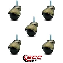 Service Caster Windsor Antique Brass Hooded 2 Inch Swivel Ball Casters with 3/8 Threaded Stems - 375 lbs. Total Capacity - Set of 5