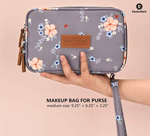 Small Makeup Bag for Purse Travel Cosmetic Bags for Women with Brush Organizer and Detachable Handle Waterproof(Gray) 2 Small Makeup Bag for Purse Travel Cosmetic Bags for Women with Brush Organizer and Detachable Handle Waterproof(Gray)