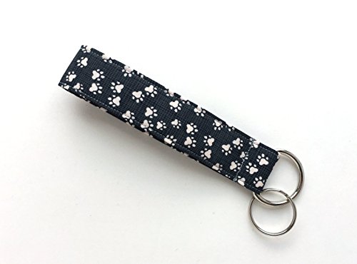 Cat and Dog Paw Prints Keychain Wristlet - 100% Organic Cotton Fabric Key Lanyard - Thumbnail 2