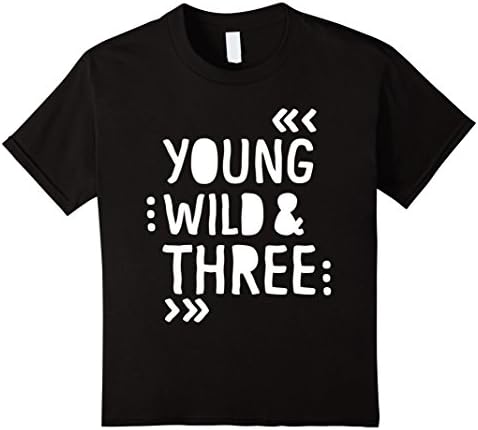 unisex-child Kids 3rd Birthday Shirt YOUNG WILD AND THREE 4 Black
