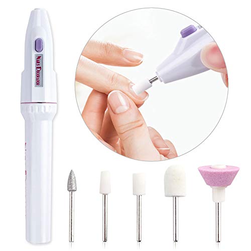 Yigo 1 Set White Portable Electric Nail Drill Professional Nail File Kit Lightweight Nail Drill Machine With 5PCS Replacement Bits Manicure Pedicure Tool For Home Or Salon Use