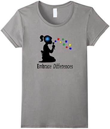 Women's Autism Shirt Embrace Differences T-Shirt for Women and Girls XL Slate
