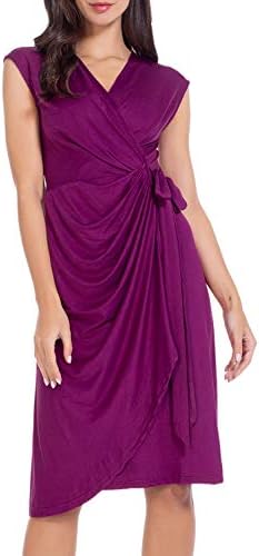 AUQCO Women's Wrap Long Sleeve/Sleeveless Slim Bodycon Wear to Work V-Neck Dress