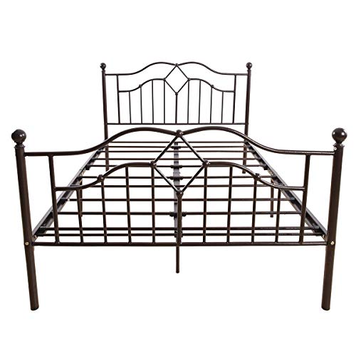 Metal Bed Frame Full Size Modern American Style Mattress Headboard Footboard Heavy Duty Steel Slabs Bronze