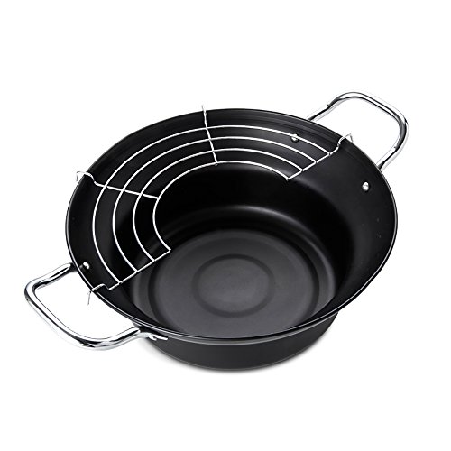 Click Here to See More Images Tempura Fryer Pot, Mini Deep Fry Pan with Drainer Mini Deep frying pan with oil frying pan 9.5 IN