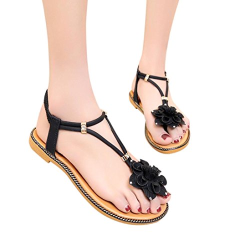 Click Here to See More Images Women Non-Slip Sandals Slippers Sandals Fashion Women Flower Flat Heel Anti Skidding Beach Shoes Beach Sandals (US:6.5, Black)