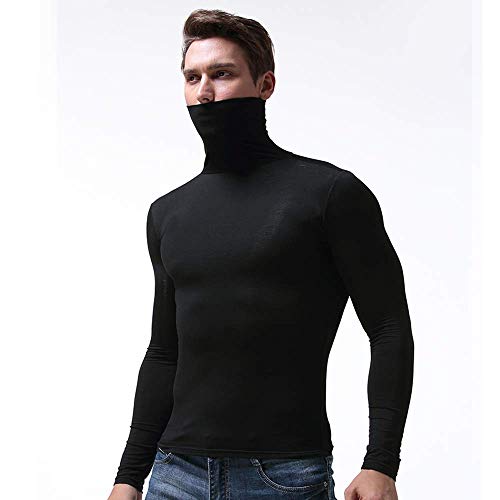 VENAS Men Casual Basic Top Turtleneck Sweater Slim Fit Soft Cotton Blend Pullover Thermal Sweater T-Shirt (Black, L)