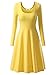 MSBASIC Women Simple Designed Long Sleeve Round Neck Casual Flared Midi Dress Yellow