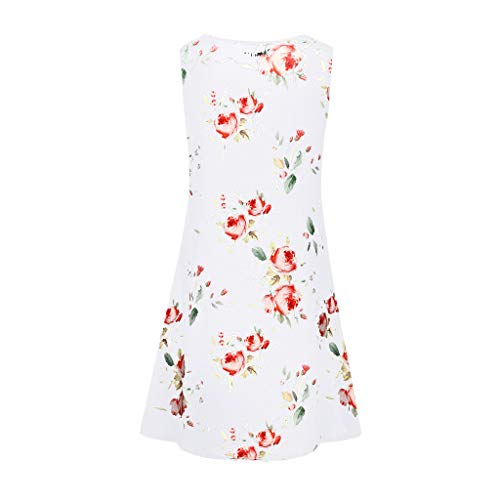 Womens Summer Casual Dress Vintage Bohemian Printed Swing Mini Dress Sundress with Pocket White - Thumbnail 3