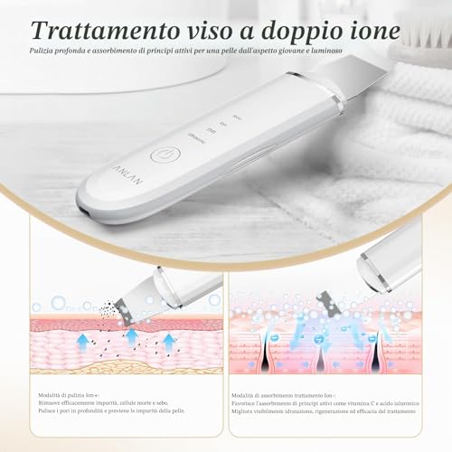 ANLAN Professional Ultrasonic Facial Cleansing Skin Scrubber for Deep Cleansing the Face Peeling and Care, 4 Modes Blackhead Removal, USB Rechargeable