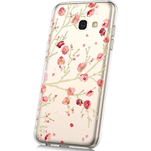 PHEZEN Case for Galaxy J4 Plus Case,Cute Art Design Soft Flexible Crystal Clear TPU Silicone Rubber Case Ultra thin Transparent TPU Bumper Cover Phone Case for Samsung Galaxy J4 Plus,Pink Plum blossom