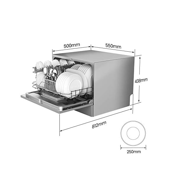 COMFEE-Table-Top-Compact-Dishwasher-TD602E-S-Mini-Dishwasher-with-6-Place-Settings-6-Programmes-LED-Display-Delay-Start-and-Off-peak-Wash-Function-Silver COMFEE' KWH-TD602E-S Freestanding Compact Dishwasher, LED display, 6.5 liters, Silver, Noise level: decibels 47