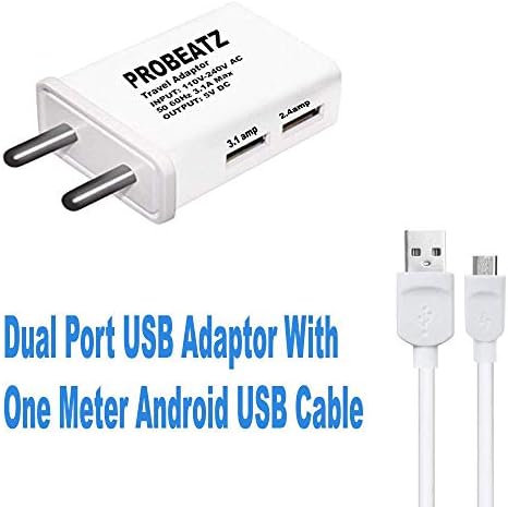 Ovista Probeatz Turbo 3.1 Amp & 2.4 Amp Dual Port Light Weight USB Charger Adapter with Quick High Speed Wall Charger (New Dual Port+1m Android-2)
