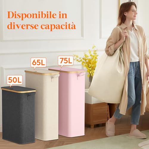 Lifewit Space Saving Laundry Basket, Dirty Laundry Basket with Lid, Dirty Laundry Basket for Bathroom, Bathroom, Laundry Basket, 70L, Beige