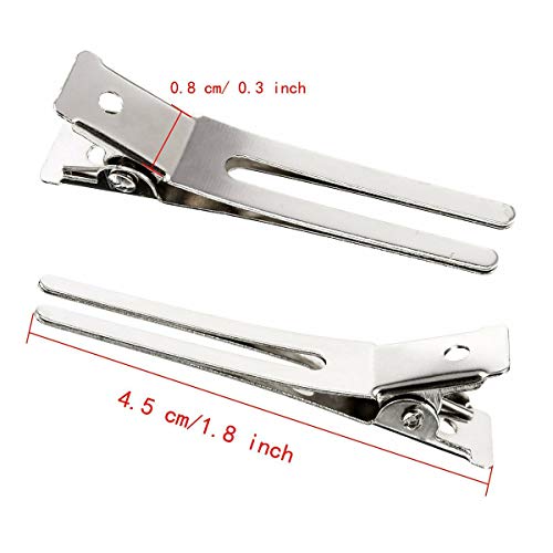 Twdrer 100PCS Hairdressing Double Prong Pin Curl Clips, Curl Setting Section Hair Clips Metal Alligator ClipsHairpins For Hair Bow, Hair Extensions, Hair Salon, Barber, Stylist (1.8", Silver)
