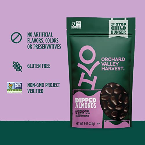 Orchard Valley Harvest Dark Chocolate Dipped Almonds, 8 oz (Pack of 1), Gluten Free, NonGMO