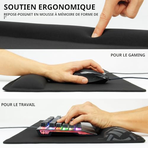 ENHANCE Large XXL Gamer Mouse Mat for PC Gamers with Stand - Ergonomic Mouse Mat with Wrist Rest (80 x 35 x 2.5 cm) - Anti-Scratch Stitching and Superior Quality Surface - Black