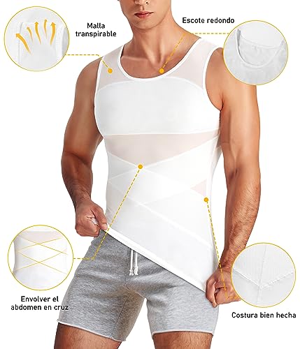 SUNACGO - Camiseta Interior Deportiva para Hombre Body Faja Moldeador de Compresión Camisa de Reductora para el Cuerpo Control de Abdomen