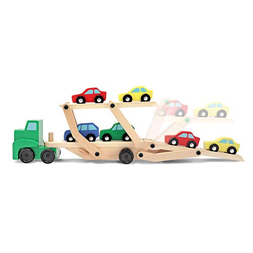 GEDIAO Wooden Car Toys for Toddlers, Car Carrier Truck Set Include 1 Truck and 4 Cars, 13.8" H x 6.7" W x 3.4" L