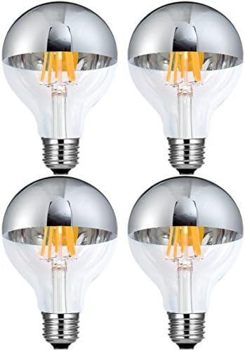 CanYa 6W Edison Style Vintage LED Filament Light Bulb with Half Chrome Silver Shape Bulb 2700K E26 Base Lamp G80 Antique Shape 360 Degrees Beam Angl 4 pack