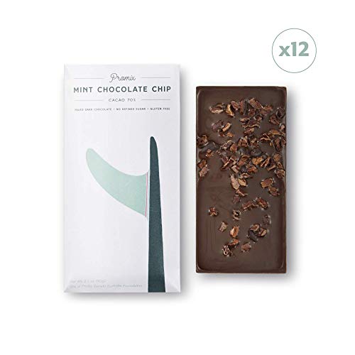 Promix Vegan Paleo Dark Chocolate – Mint Chip – 70% Cacao – No Refined Sugar – Gluten, Dairy, and Preservative Free – Low Glycemic – Healthy Organic Natural Snack – Fair Trade – 12 Bars – Cacao