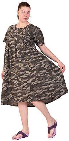 Aashish Garments Plus Size Camouflage Army Military Print Cotton Women's Casual Midi Dress
