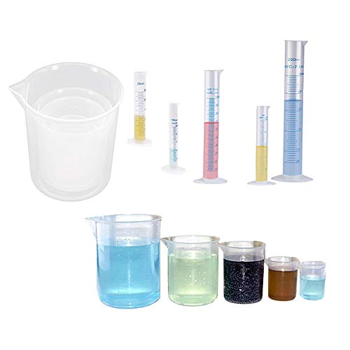 10 Pack Plastic Graduated Cylinkers Beakers Set,Clear Measuring Cylinker 5 Sizes-10ml,25ml,50ml,100ml,250ml and Measuring Beaker 5 Sizes-50ml,100ml,250ml,500ml,1000ml for Lab