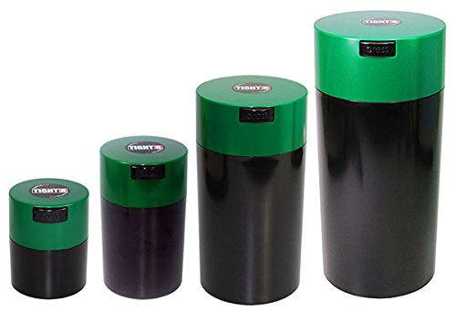 Tightvac Nested Set of 4 Vacuum Sealed Dry Goods Storage Containers, 4 Sizes: 24-Ounce, 12-Ounce, 6-Ounce, 3-Ounce, Solid Black Body/Forest Green Cap